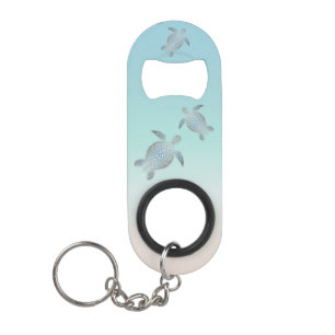 Porte-clé Décapsuleur Tortues marines d'argent Turquoise Maritime Côtièr