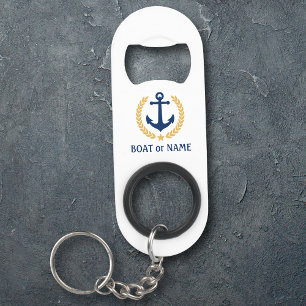 Porte-clé Décapsuleur Votre nom de bateau Ancre Gold Style Laurel Blanc
