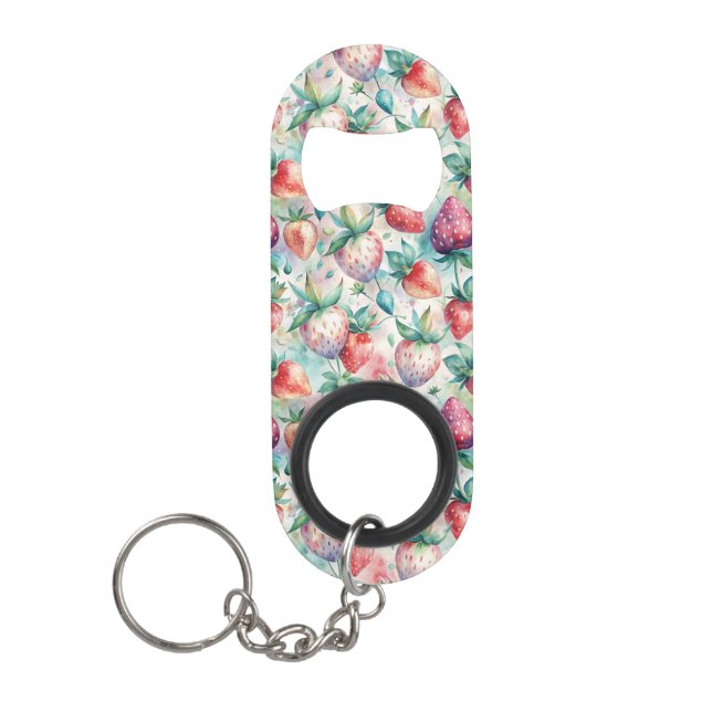 Porte-clé Décapsuleur Watercolor Strawberry (Devant)