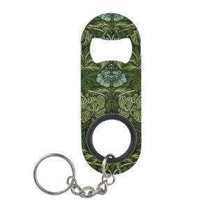 Porte-clé Décapsuleur William Morris Grand Feuille vert & Fleur bleue