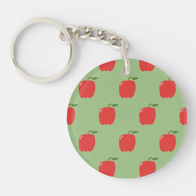Porte - clé des pommes (Sage Green & Red) (Devant)