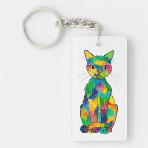 Porte - clé double face de chat d'arc-en-ciel