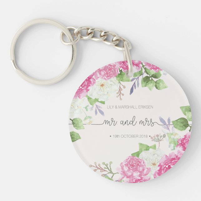 Porte - clé floral élégant de M. et de Mme Wedding (Devant)
