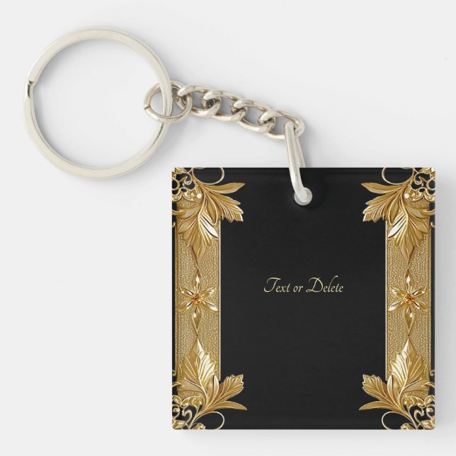 Porte - clé Floral Orné Noir Or (Devant)