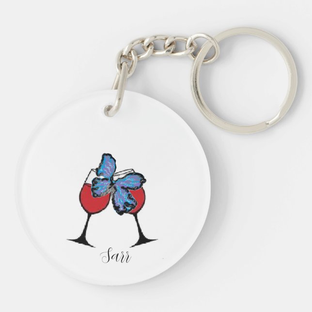 Porte - clé : Lunettes de vin avec papillon (Dos)