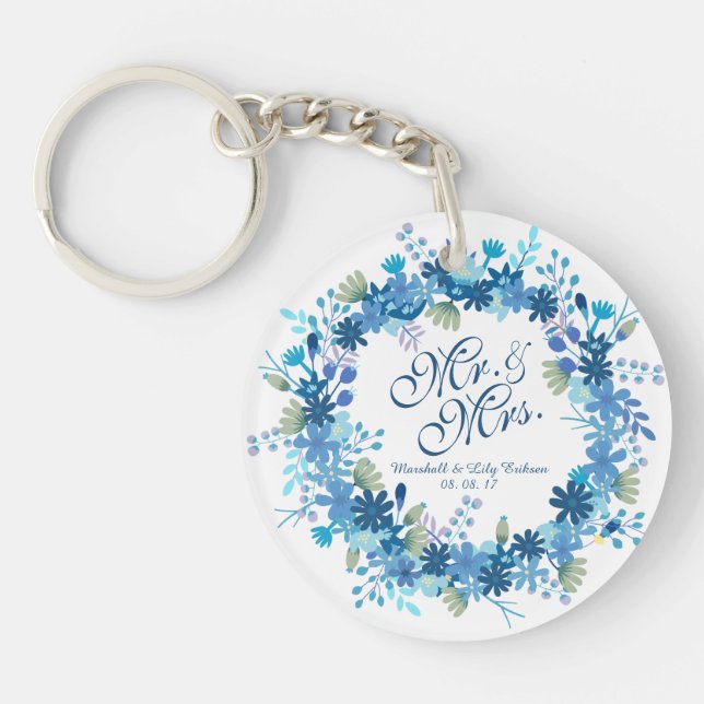 Porte - clé Mariage Floral d'hiver personnalisé (Devant)