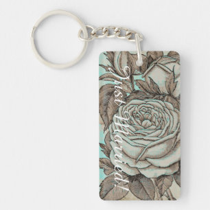 Porte - clé Mariage rose. Couleurs bleu et pierre