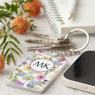 Porte - clé Monogramme avec fleur sauvage pastel