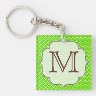 Porte - clé Monogramme en latti vert citron