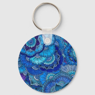 porte clé motif mehndi mandala bleu keychain