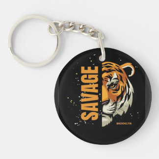 Porte - clé noir attrayant tigre