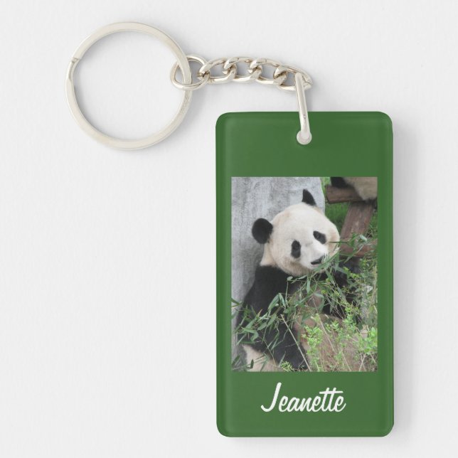 Porte - clé, Panda rectangulaire sur vert, Nom, (Devant)