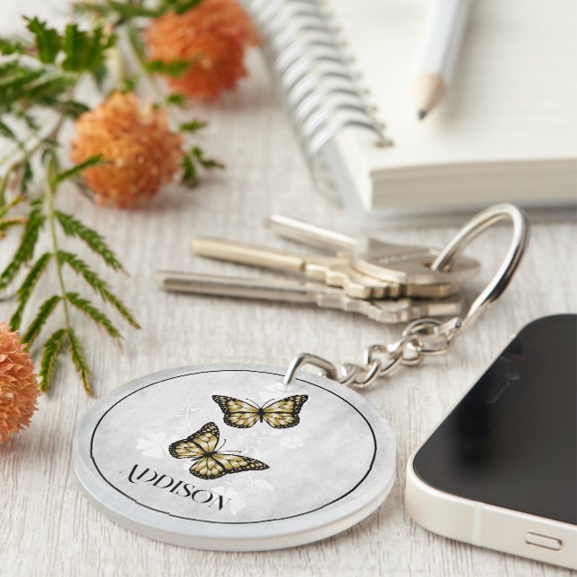 Porte - clé personnalisé du papillon d'or (Devant droit)