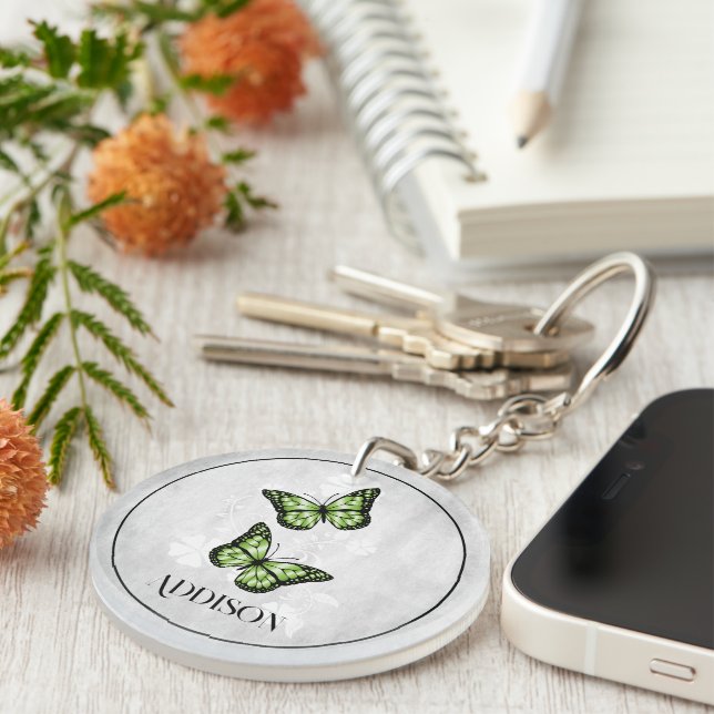 Porte - clé personnalisé du papillon vert (Devant droit)