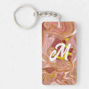 Porte - clé rose de monogramme en marbre rose et o