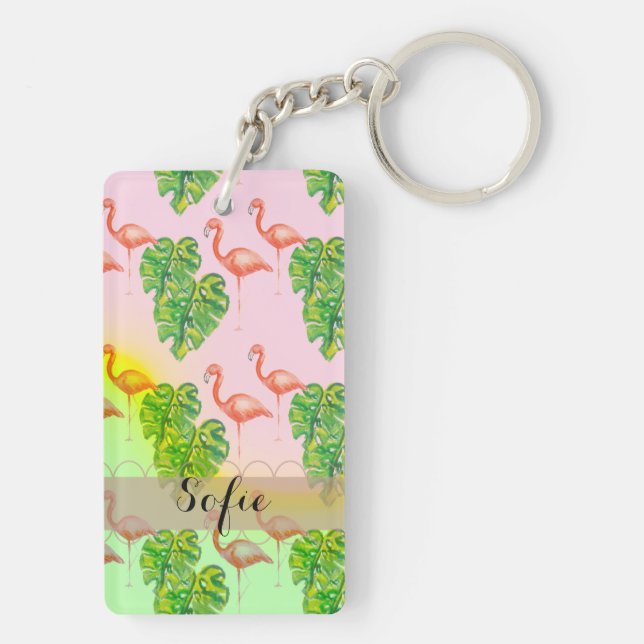 Porte - clé rose rose de monogramme de Flamant (Dos)