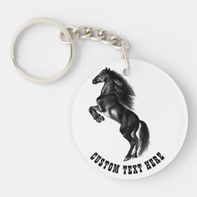Porte - clé texte personnalisé avec cheval noir dr (Devant)