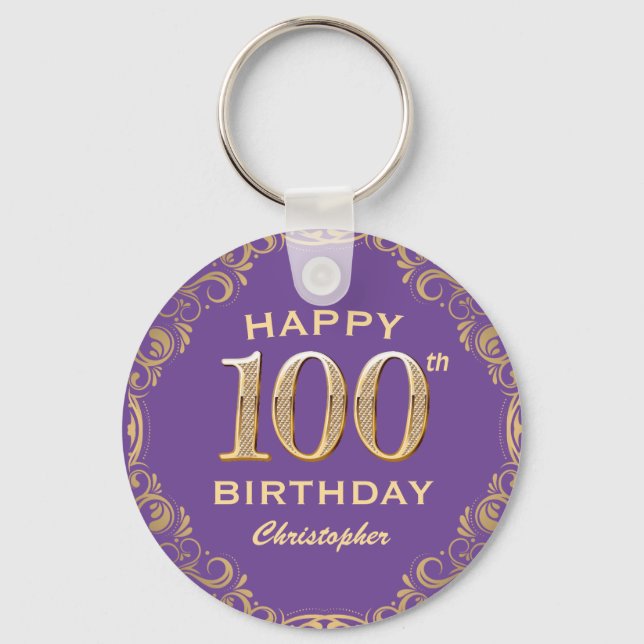 Porte-clés 100e anniversaire de la fête violet et Parties sci (Recto)