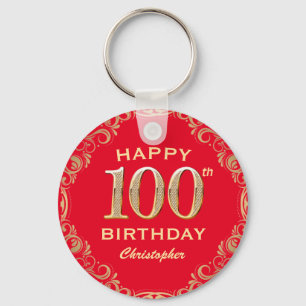 Porte-clés 100e anniversaire Parties scintillant rouge et or