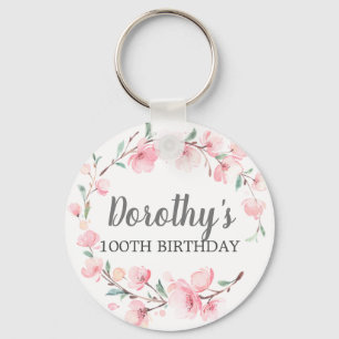 Porte-clés 100e fête d'anniversaire Fleur de cerisier rose Fl