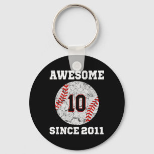 Porte-clés 10e Anniversaire de baseball Lover Cadeau 10 Ans V