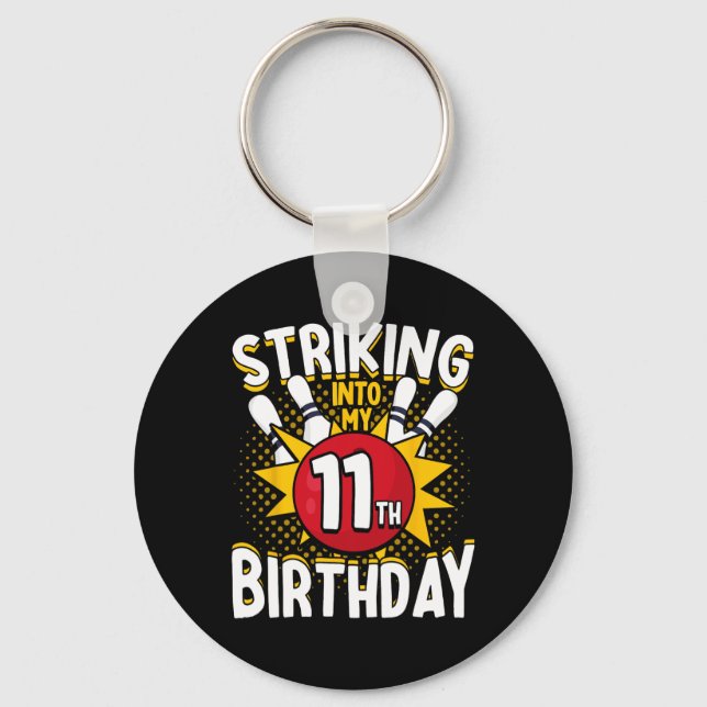 Porte-clés 11e Anniversaire Bowling Thème Frapper En Annivers (Recto)