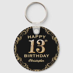 Porte-clés 13th Birthday Party Black and Gold Glitter Frame