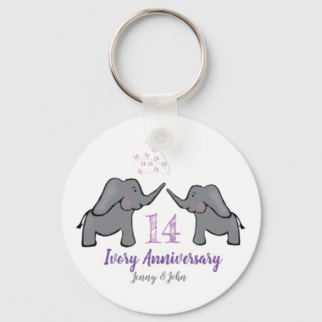 Porte-clés 14e anniversaire de mariage d'ivoire éléphant (Recto)