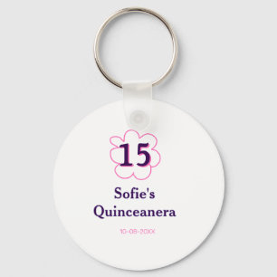Porte-clés 15e anniversaire quinceanera heureux date rose vio