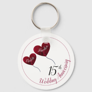 Porte-clés 15th Crystal wedding anniversary heart balloons