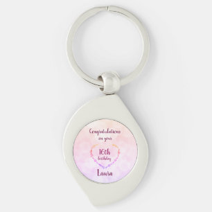 Porte-clés 16e anniversaire rose et argent Personnalisé