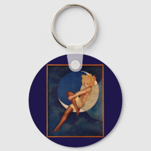 Porte-clés 1920 hosiery et belle femme sur la lune