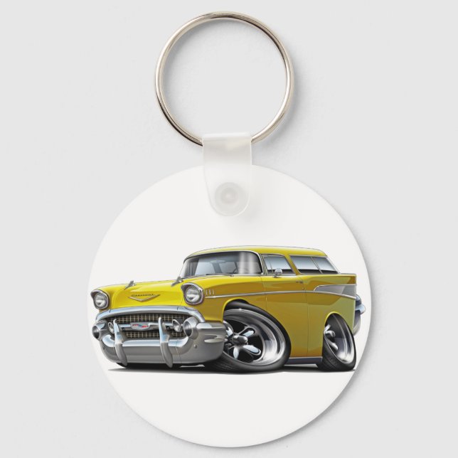 Porte-clés 1957 Roue chaude jaune Chevy Nomad (Recto)