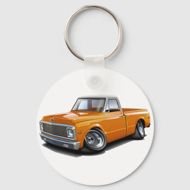 Porte-clés 1970-72 Chevy C10 Orange-Blanc Haut Camion (Recto)