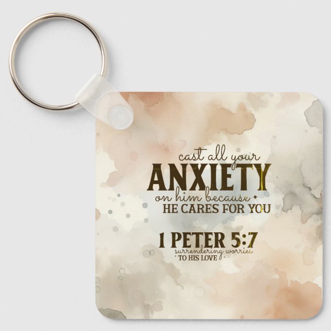 Porte-clés 1 Pierre 5:7 Posez votre anxiété sur lui Bible Ver (Recto)