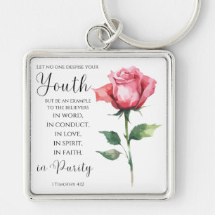 Porte-clés 1 Timothée 4:12 - Jeune Bible Verse Fleur