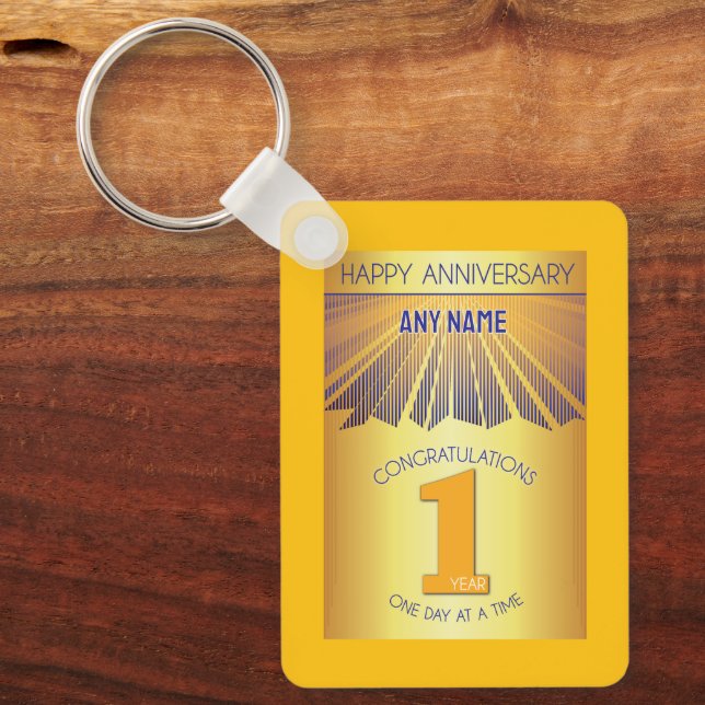 Porte-clés 1 Year Sober Anniversary | Golden Ray 12 Step (Recto)
