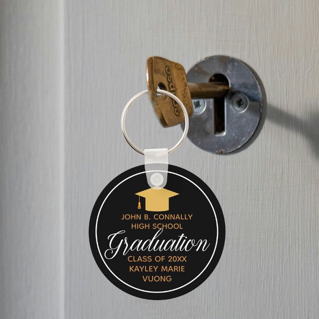 Porte-clés 2023 Graduation Gold Black Elegant School Monogram (Créateur téléchargé)