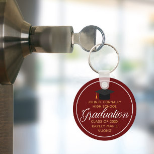Porte-clés 2023 Graduation Red Gold Custom School Monogram