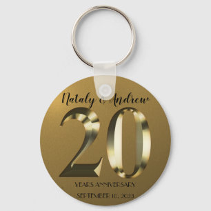 Porte-clés 20e anniversaire Mariage d'or métallique