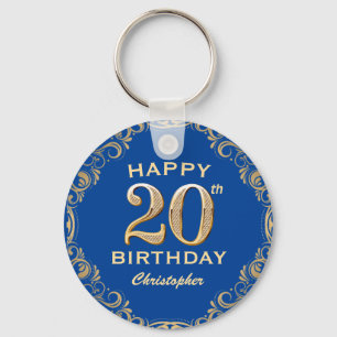 Porte-clés 20e Anniversaire Parties scintillant bleue et or