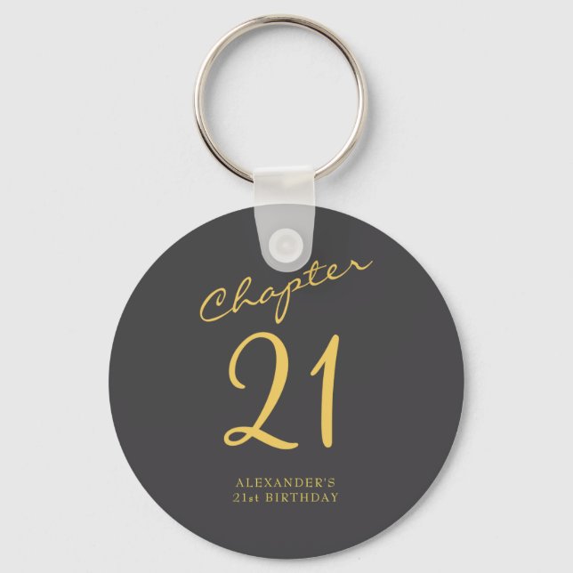 Porte-clés 21st Birthday Party Gold Script Blue  (Recto)