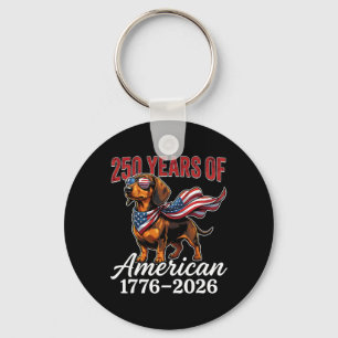 Porte-clés 250 Ans 1776–2026 Drapeau Usa Teckel 4 Juillet