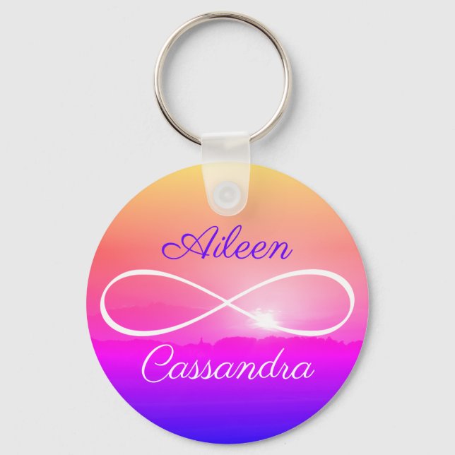 Porte-clés 2 Noms Symbole d'infini simple Amis Arc-en-ciel (Recto)