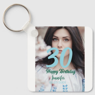 Porte-clés 30th birthday add name date year white photo