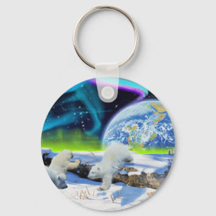 Porte-clés 3 cubes d'ours polaires jouant dans la neige - Art