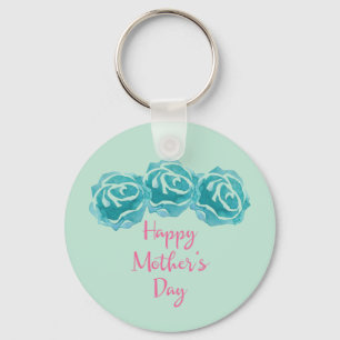 Porte-clés 3 Teal Watercolor Roses Happy Mother's Day