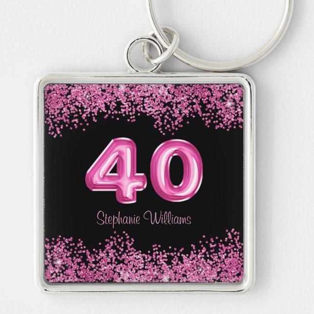 Porte-clés 40e anniversaire Black Pink Balloons Parties scint (Devant)