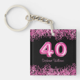 Porte-clés 40e anniversaire Black Pink Balloons Parties scint