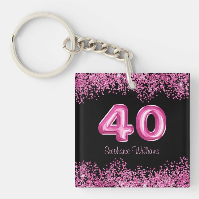 Porte-clés 40e anniversaire Black Pink Balloons Parties scint (Devant)